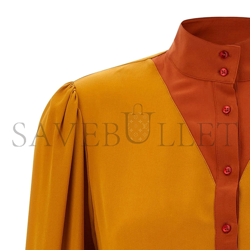 YSL COLOURBLOCK HIGH-NECK BLOUSE 857185Y100W6753